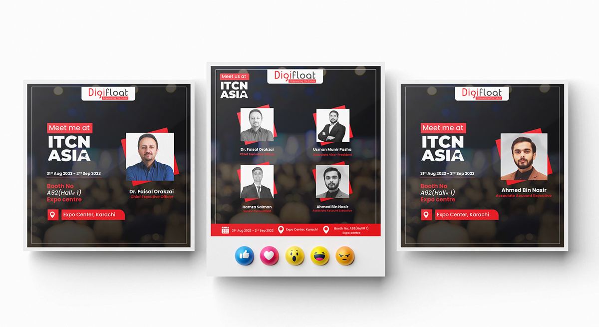Digifloat Meet me at ITCN Asia social media posts featuring team members