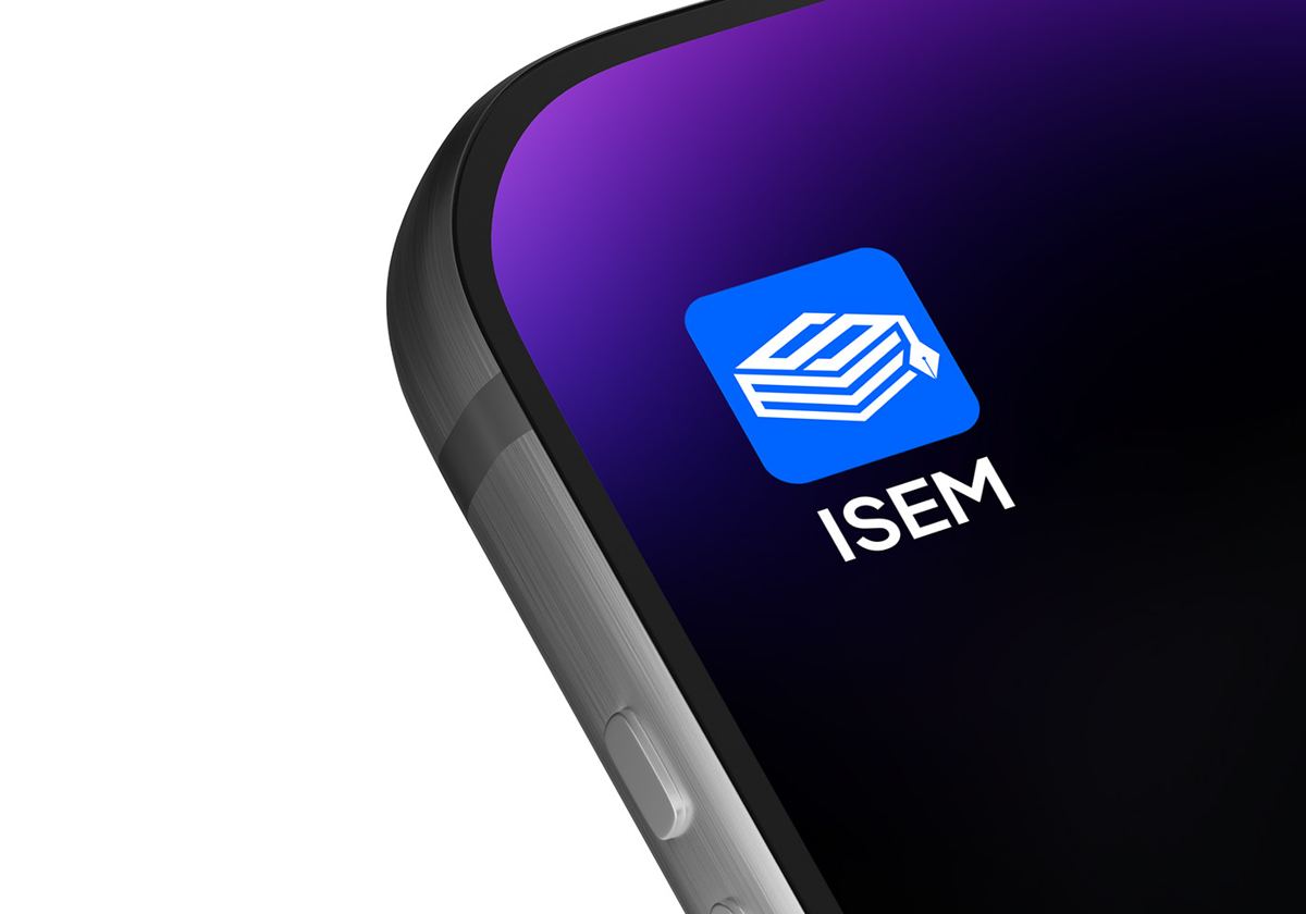 ISEM app icon in blue on a smartphone screen