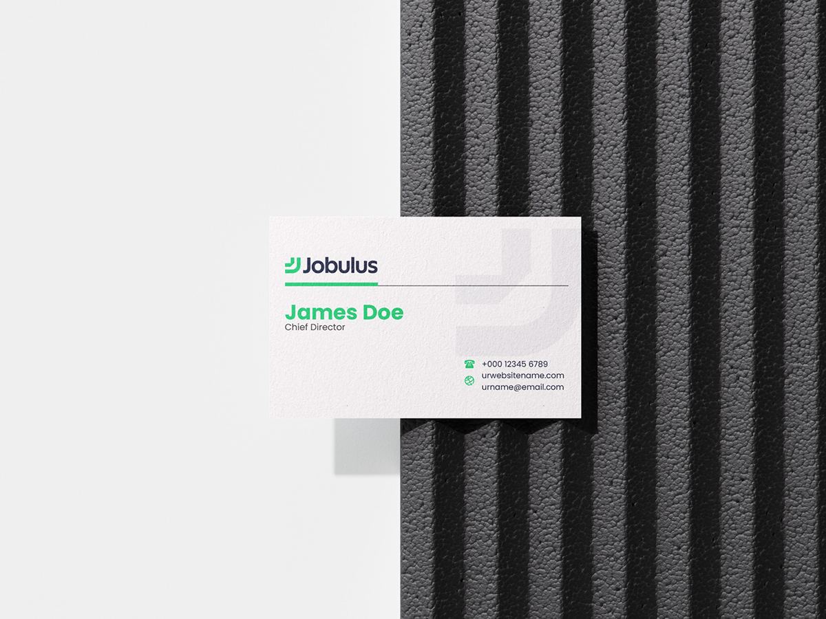 White Jobulus business card with logo, name and contact details