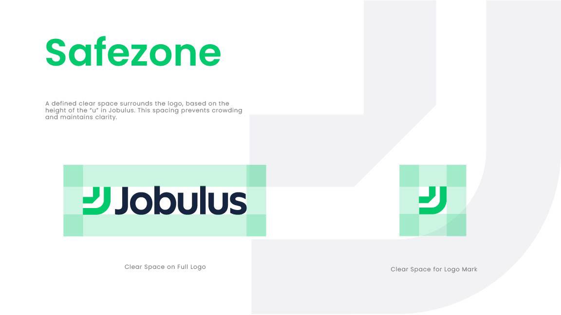 Jobulus logo safe zone guide showing clear space around the logo